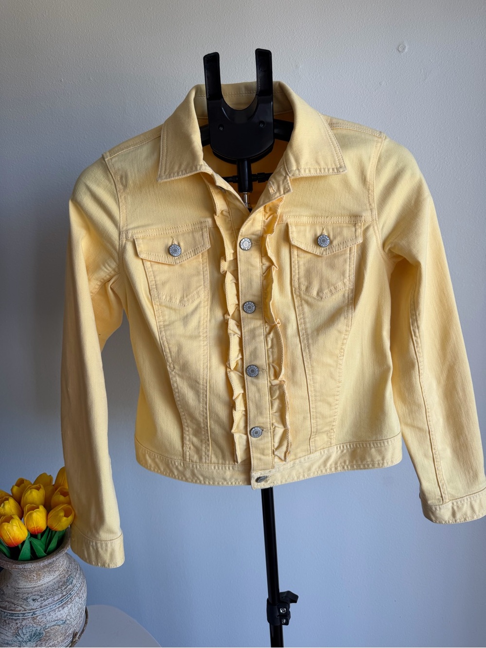 Talbots Pale Yellow Ruffle-Trim Jean Jacket - Picture 2 of 4